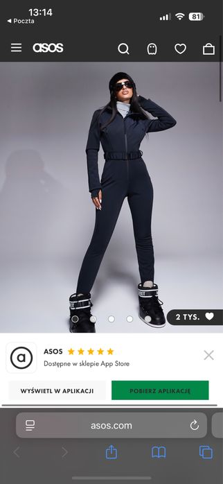 Czarny kombinezon narciarski ASOS 4505 – rozmiar 38 (EU), stan idealny