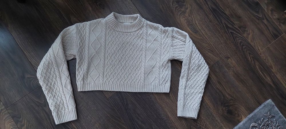 Sweter damski typu crop top kremowy H&M XS