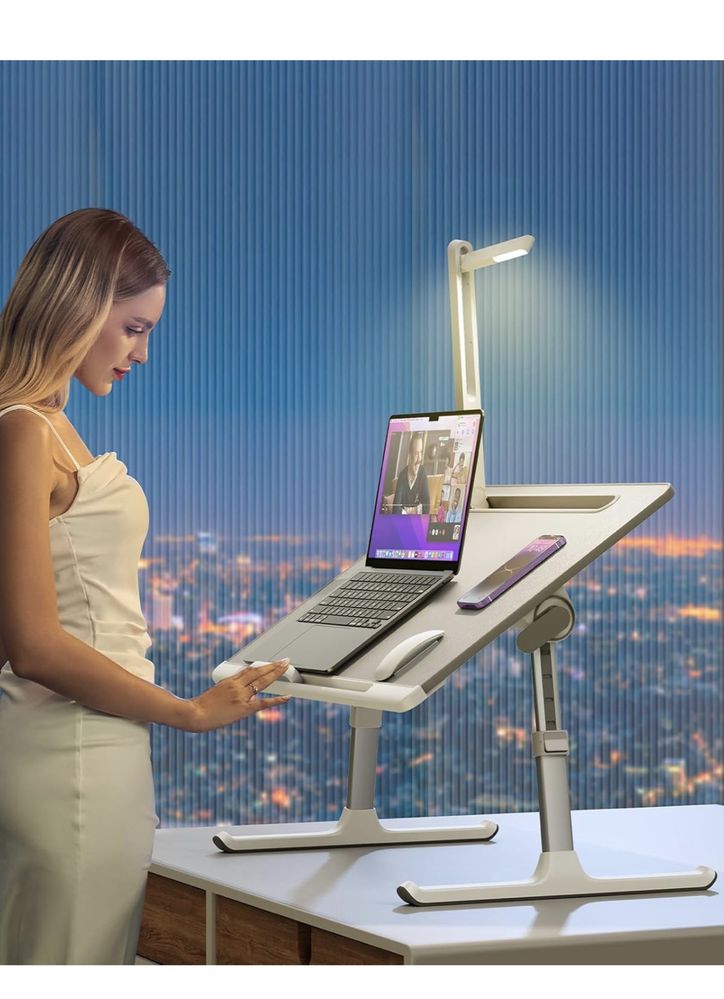 SAIJI stolik pod laptopa, stolik do łóżka z lampą LED
