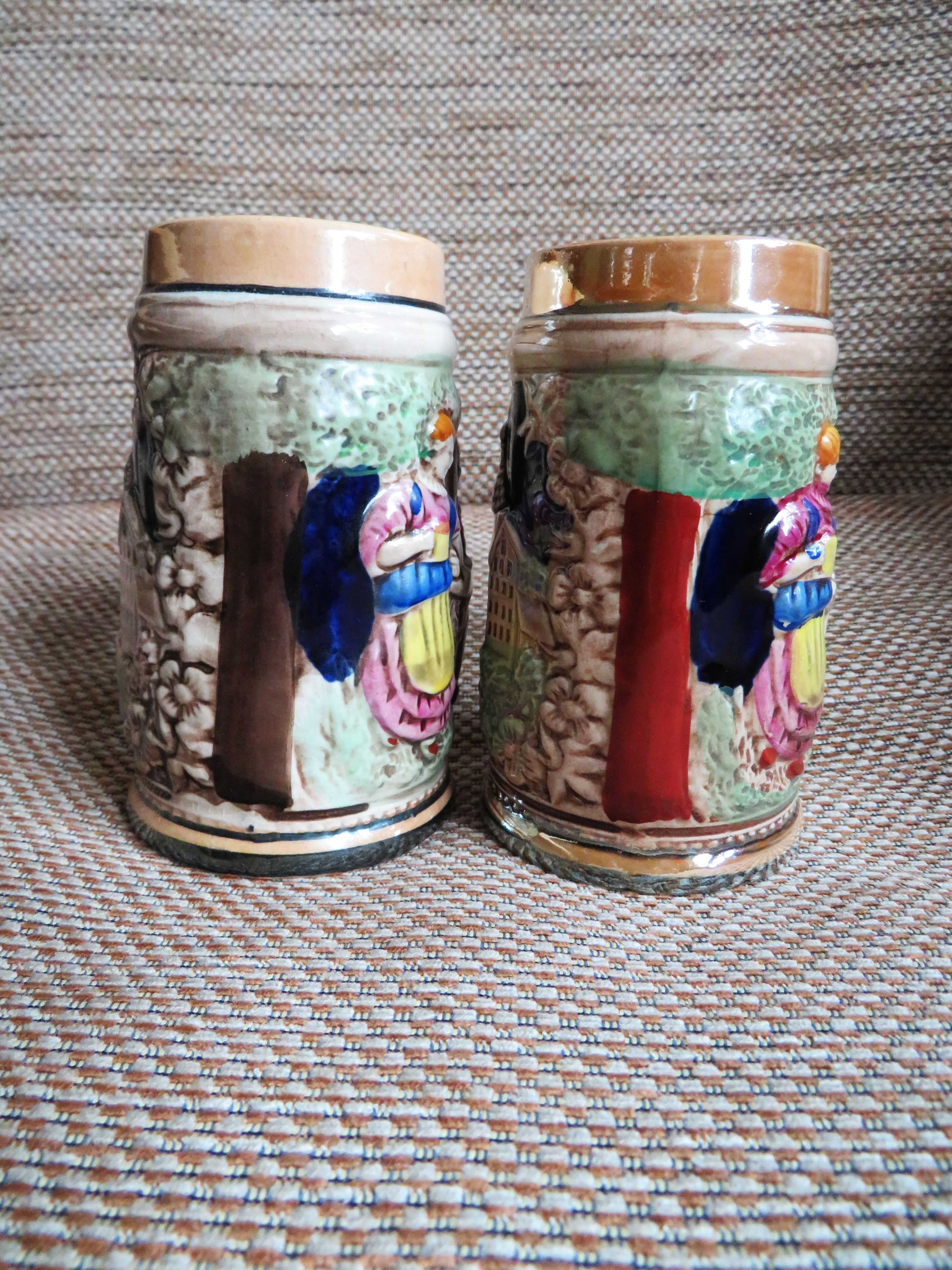Stare niemieckie ręcznie malowane kufle retro folk