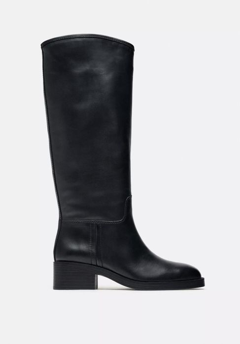 Кожанные сапоги зара zara шкіряні чоботи