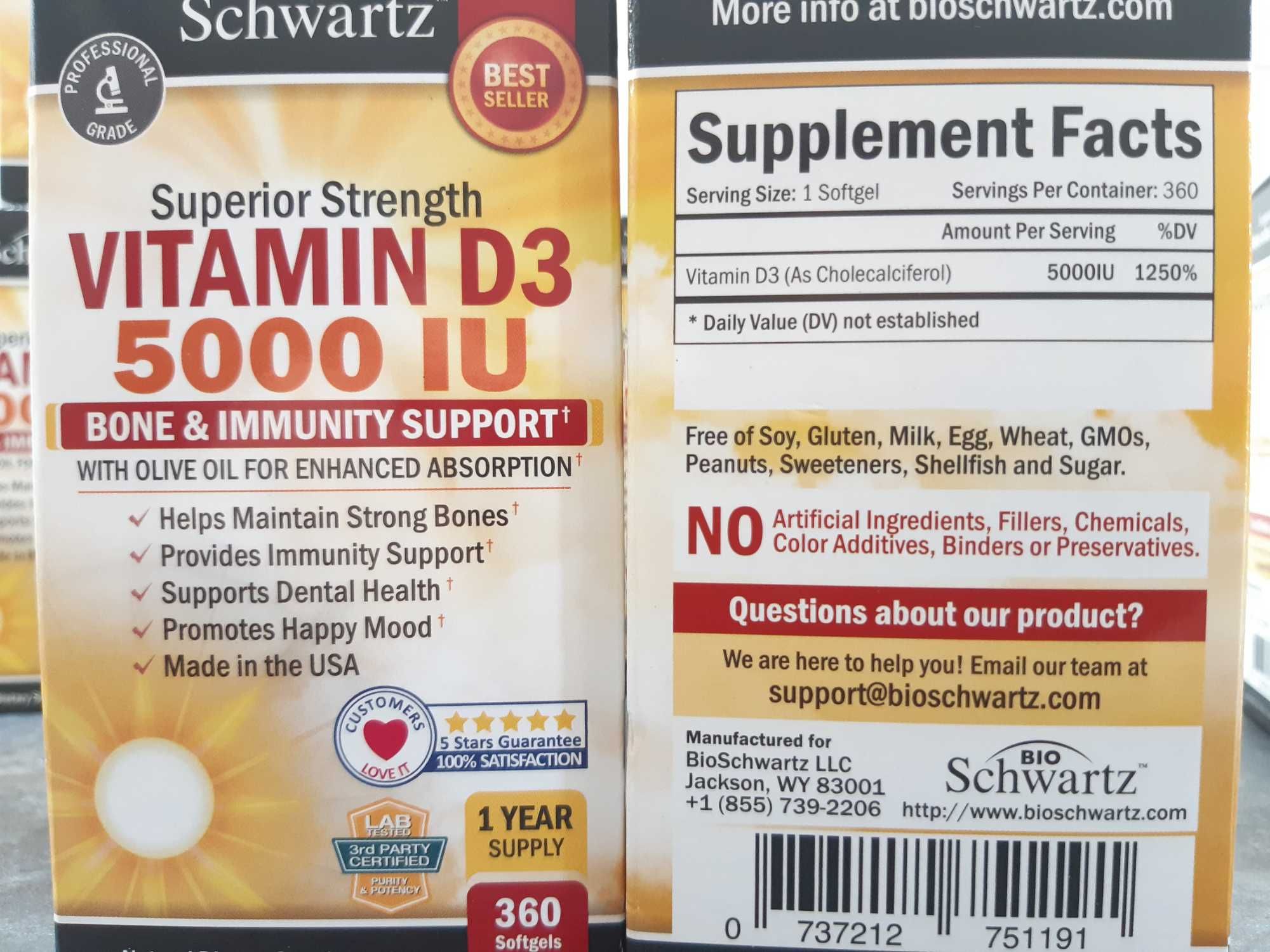 BioSchwartz, Vitamin D3 5000 МЕ (360 капс.), витамин D3, вітамін D3