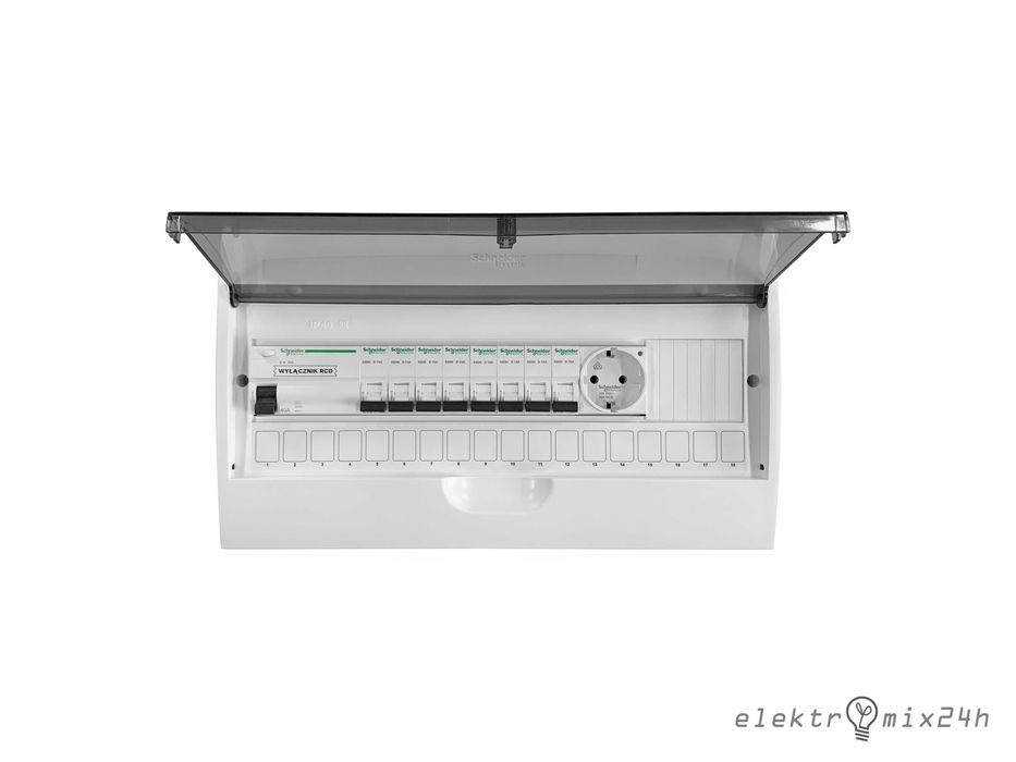 Rozdzielnica natynkowa z gniazdem 230V zabezpieczona gotowa 18 modułów