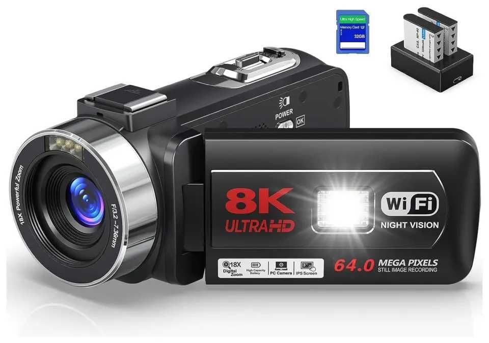 Kamera Cyfrowa 8K 64MP, 18 x zoom cyfrowy Wifi podczerwień, noktowizor