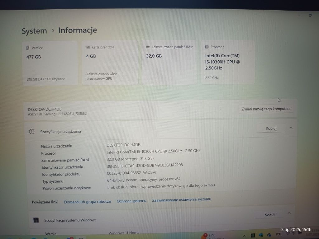 Laptop Asus TUF Gaming 15,6