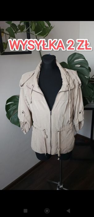 Śliczna kurtka przejściowa beżowa kurteczka zdobiona rękaw 3/4 M 38