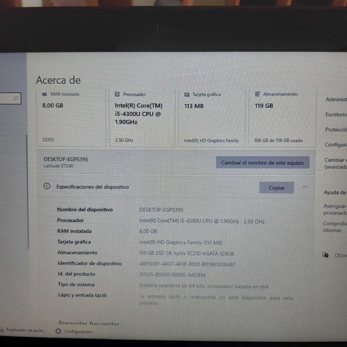 Dell Latitude E7240 8 GB RAM, Intel Core i5, 2,5 GHz, 119 GB SSD,WIN10