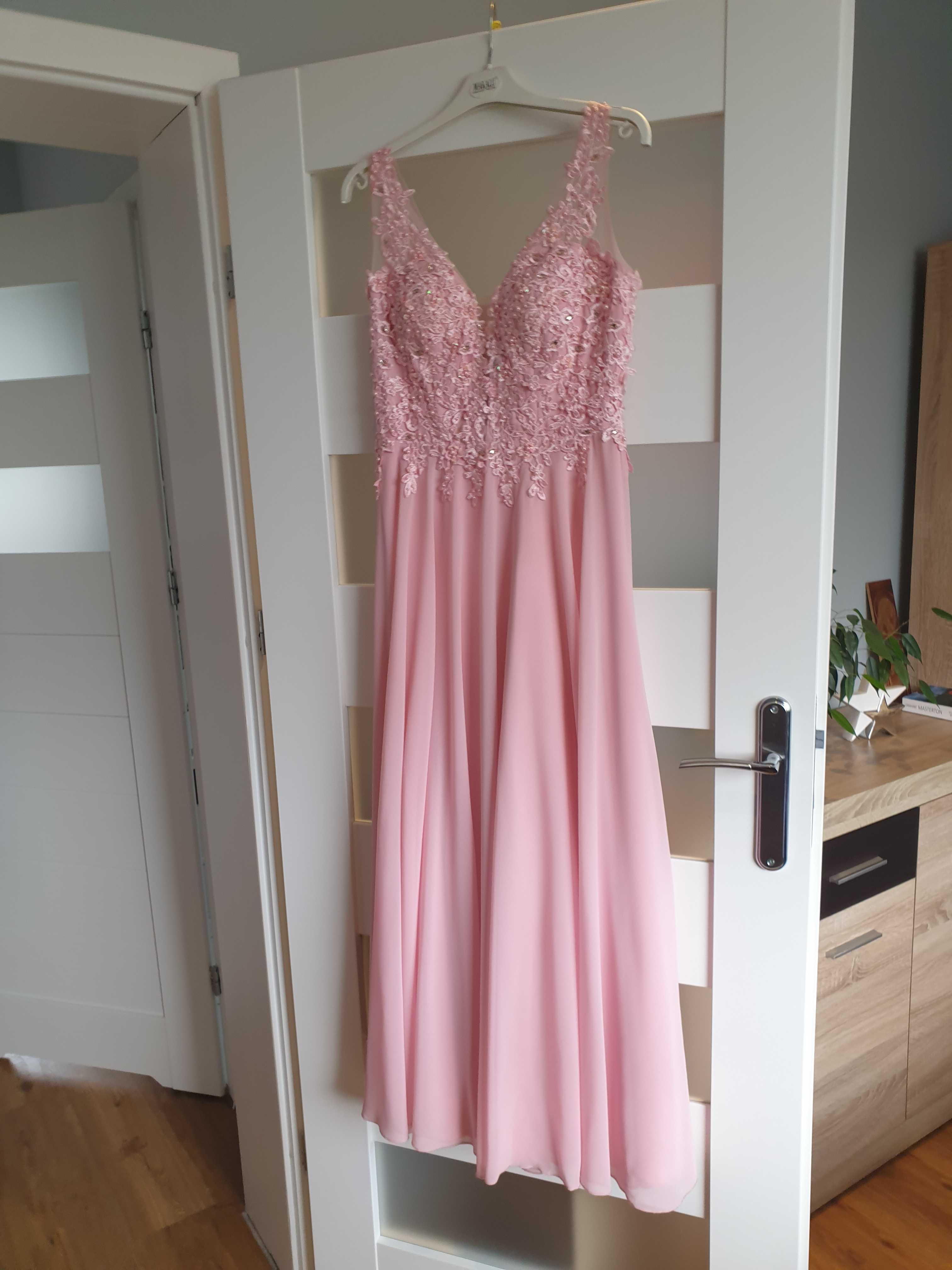 Sukienka wieczorowa (długa)  kolor róż-Rozmiar 38