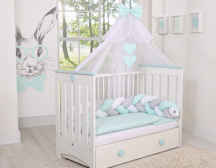 Trança, capa de edredom, fronha, veu, dossel - conjunto de berço bebe