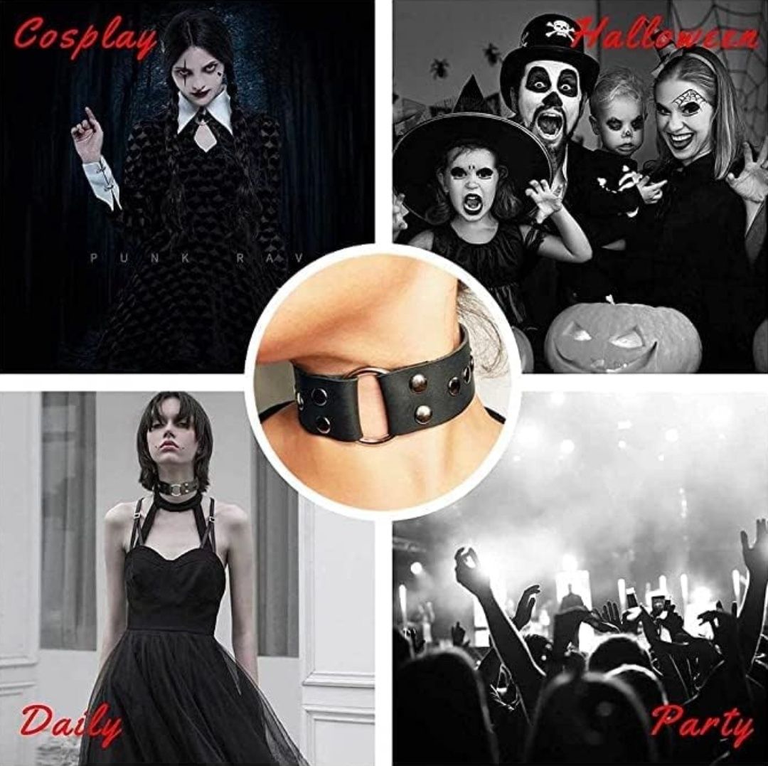 Naszyjnik Choker obroża Gothic Punk Rock Metal Skóra zestaw 8 szt