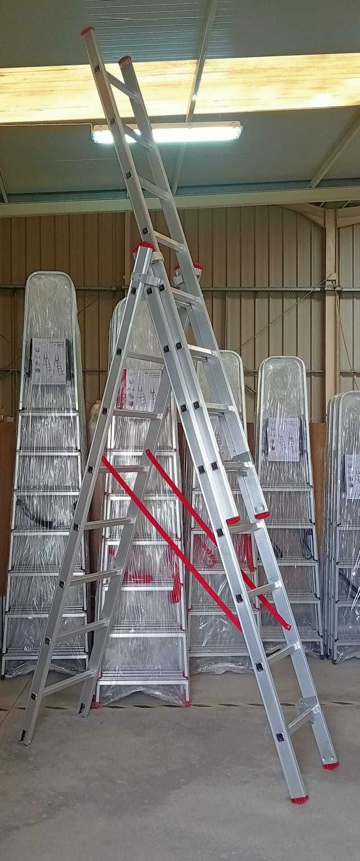Escada Tripla Alumínio 3m+3m+3m | Degraus Quadrados | D.Fábrica