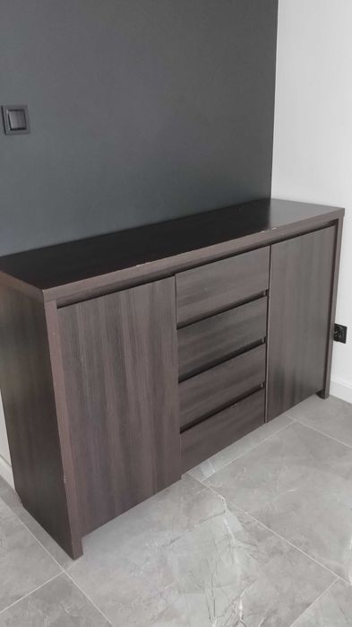 Zestaw Mebli Kaspian Black Red White, 2 komody, rtv, witryna, pułka