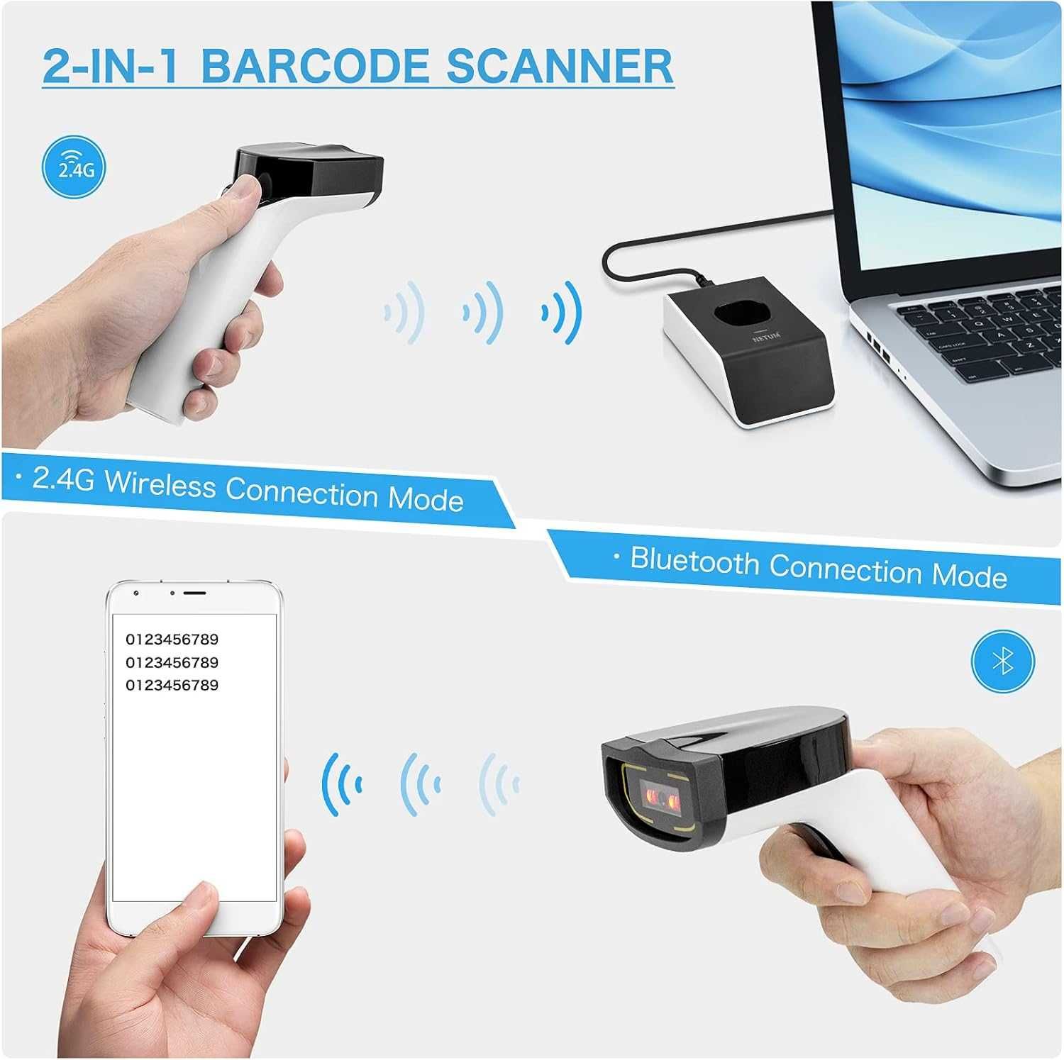 NETUM DS8100 Bezprzewodowy czytnik RFID/NFC, skaner kodów QR i 1D/2D