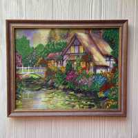 Картина вишита бісером "Літній будиночок в саду"