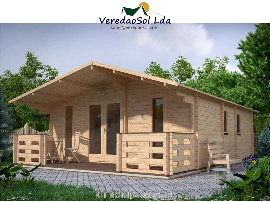 Casa Madeira KIT BONITA 50m² T1 - 44-58 e 68mm Terraço 8.3m² 3 Modelos