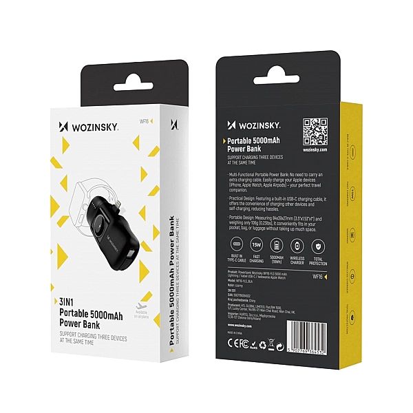 Mini powerbank Wozinsky WF16-YLS 5000mAh 15W Lightning z wbudowanym ka