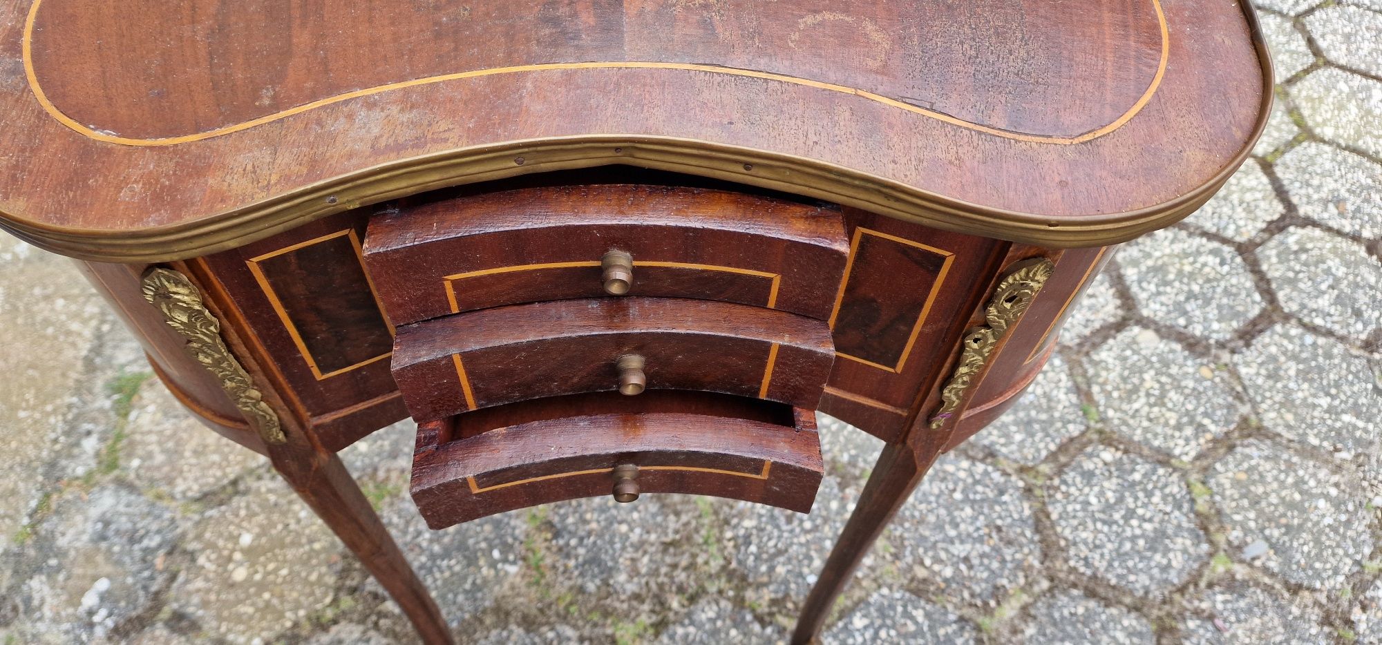 Vintage French Kidney Shaped Bedside Cabinet Louis XVI Style