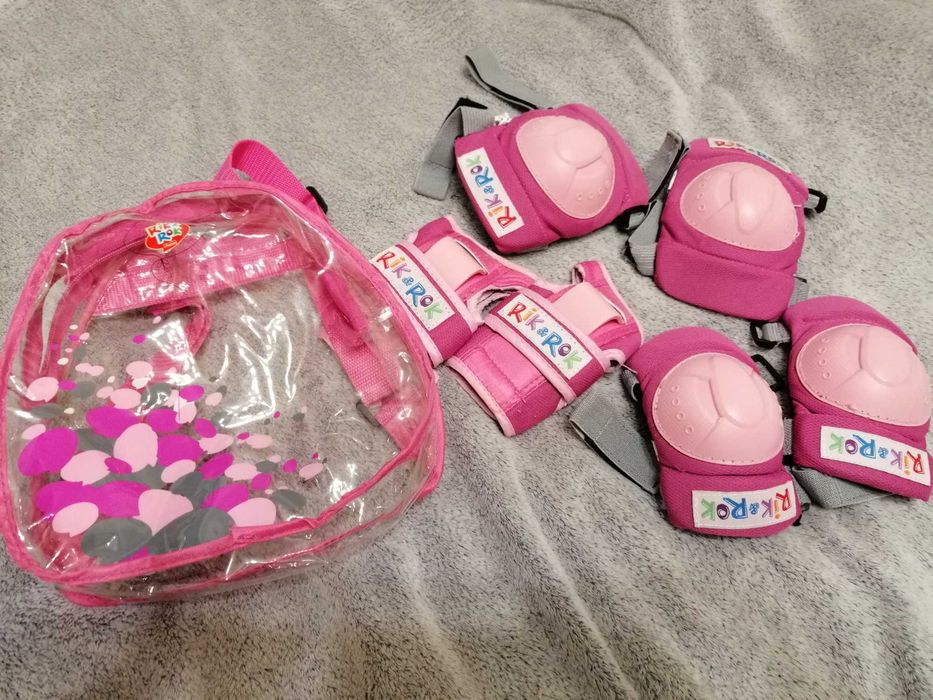 Różowe ochraniacze dziecięce na rolki/rower/hulajnogę z plecaczkiem