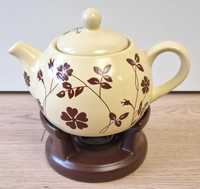Dzbanek do herbaty i kawy z podgrzewaczem kwiaty kremowy 1 l