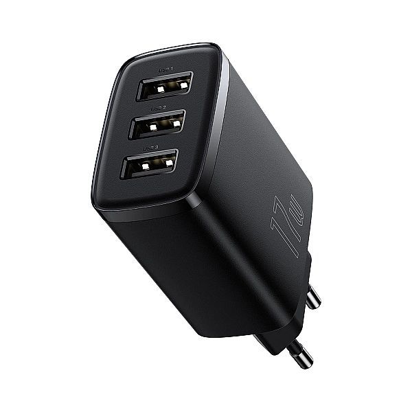 Baseus Compact ładowarka sieciowa 3x Usb 17w czarny (ccxj)