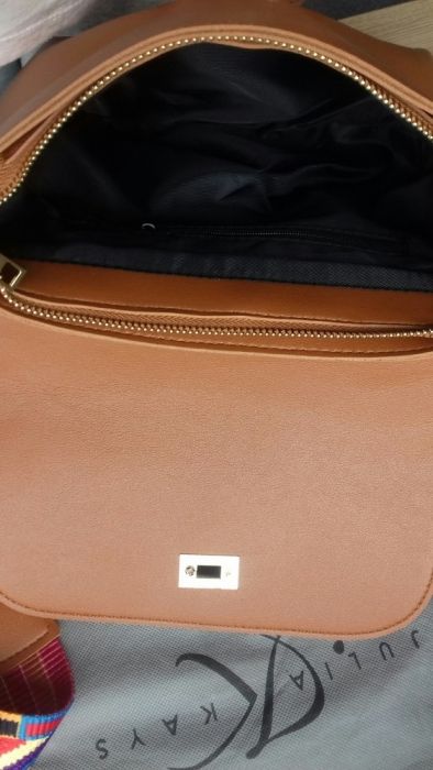 NOWA torebka miękka skóra eko brązowa kolorowy pasek USA jesień