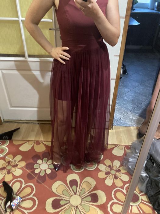 Sukienka na wesele bordowa krótka i długa tiul