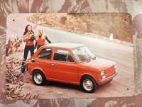 Tablica reklamowa, stary czerwony maluch fiat 126p fso wsk, oldtimer