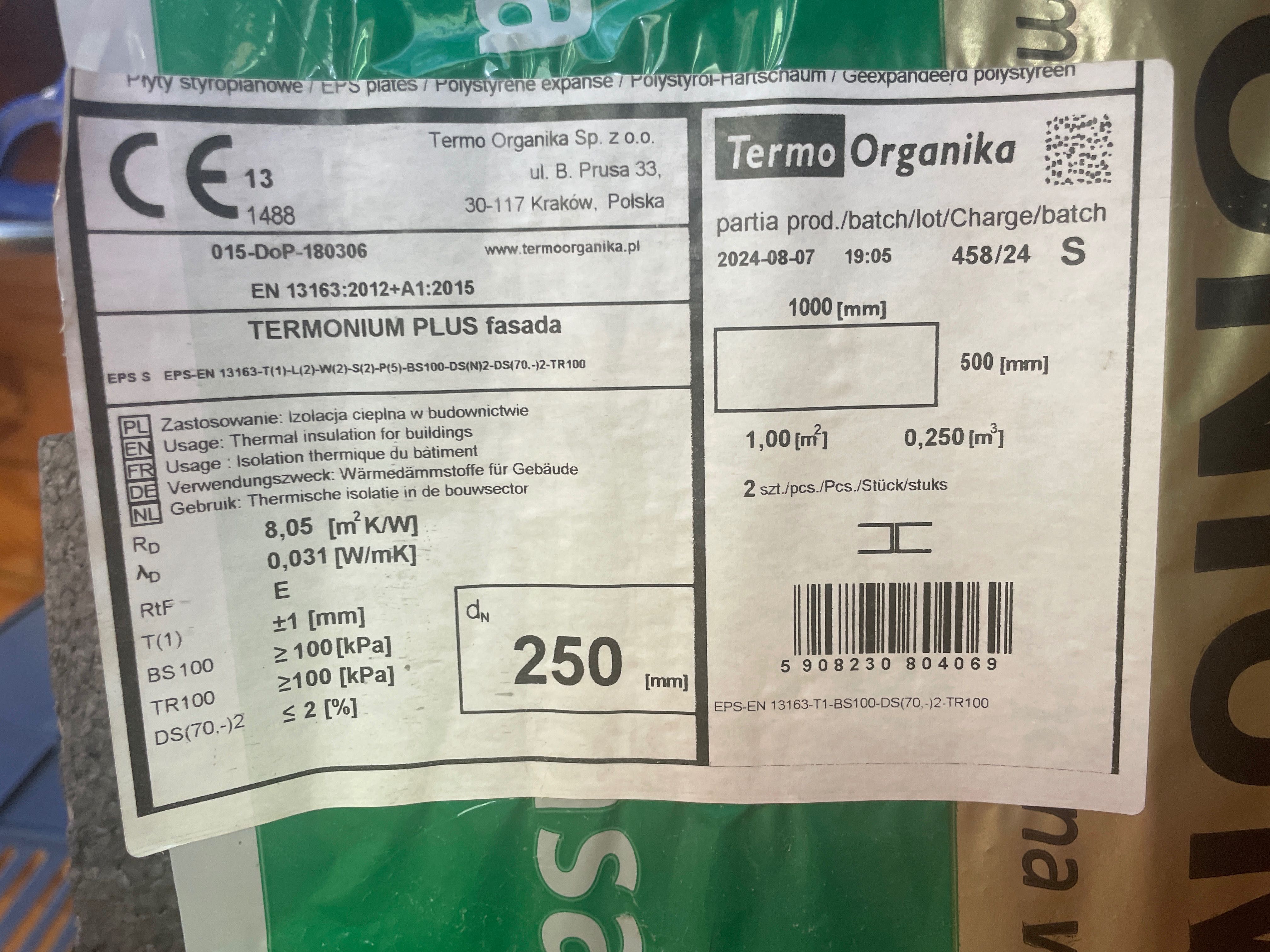 STYROPIAN 25 cm fasadowy szary, 1m2 TermoOrganika Termonium Plus