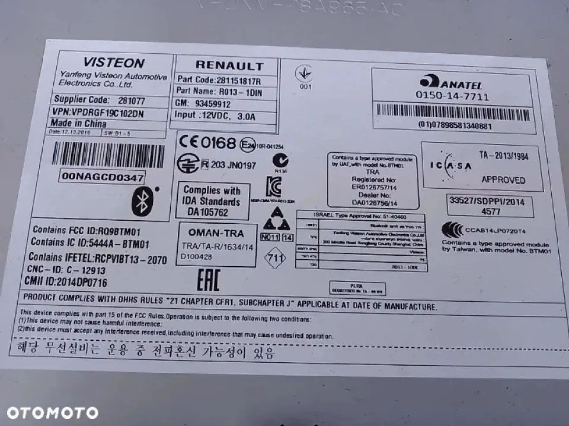 Radio Browse Bluetooth MP3 Renault Trafic III Vivaro B Talento 281151817R