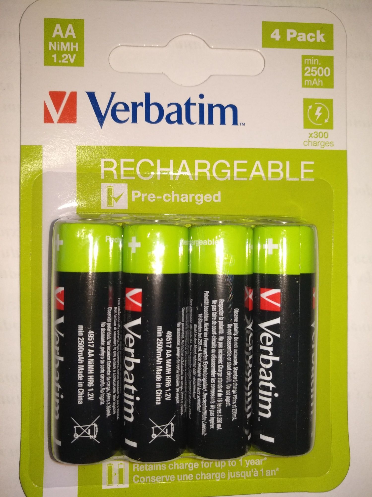 Аккумуляторы NiMH AA 2500 mAh Verbatim Акумулятори