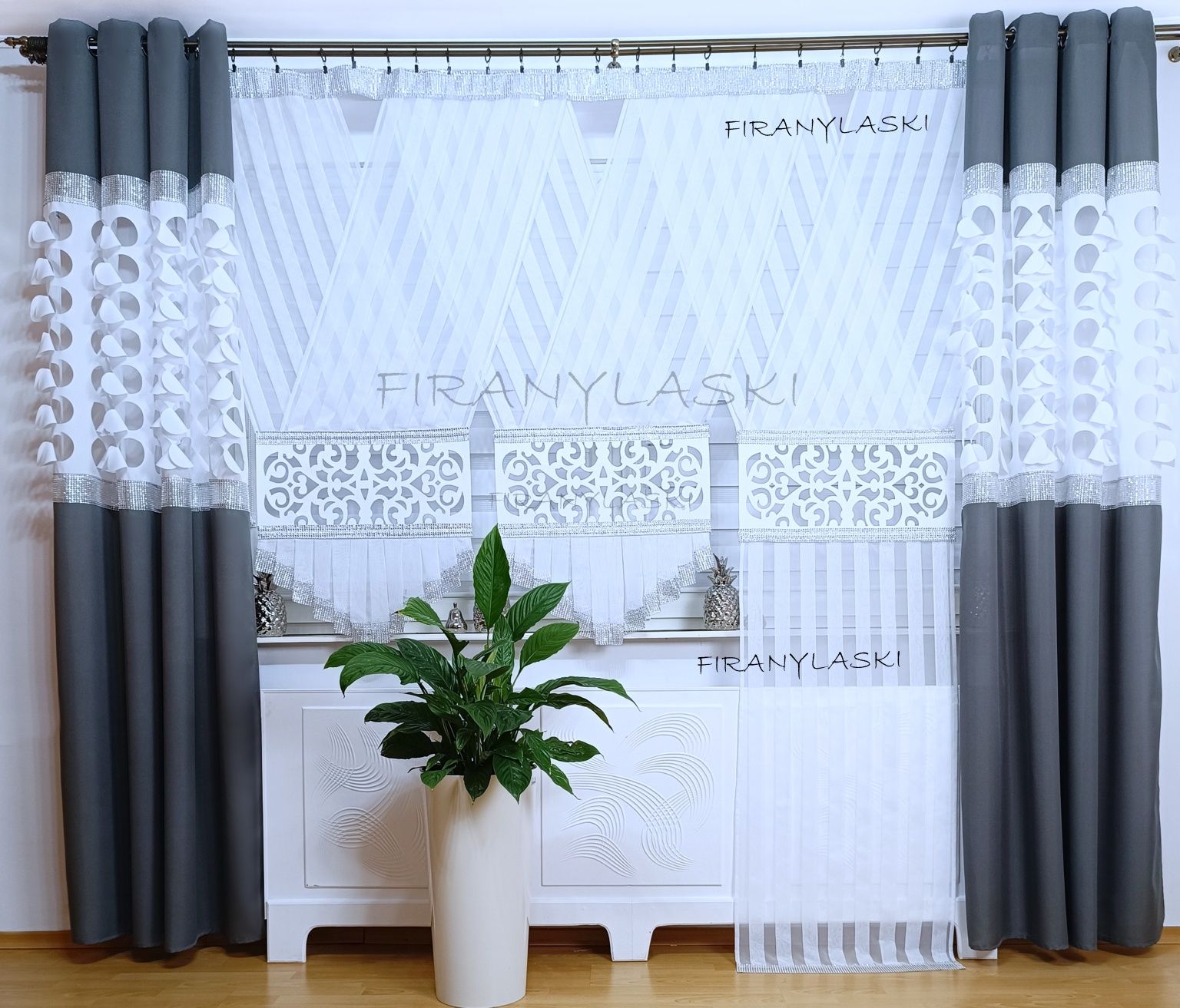 Panel 120x250 Ażury Ekrany Firany firanki gotowe cyrkonie