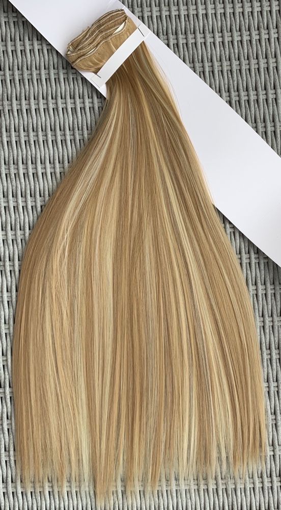 Premium Ultra włosy doczepiane, blond pasemka, balejaż, clip in ( 17 )