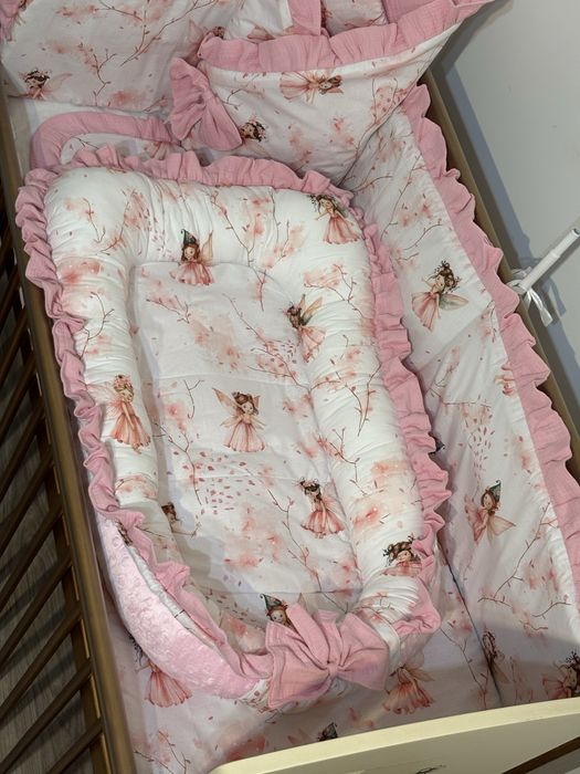 Wyprawka dla dziecka pościel kokon rożek baldachim muślin bawełna mink