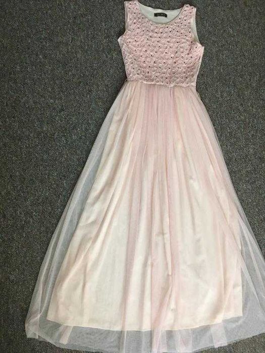 Платье свадебное длинное фатиновое пудровое р.40-42