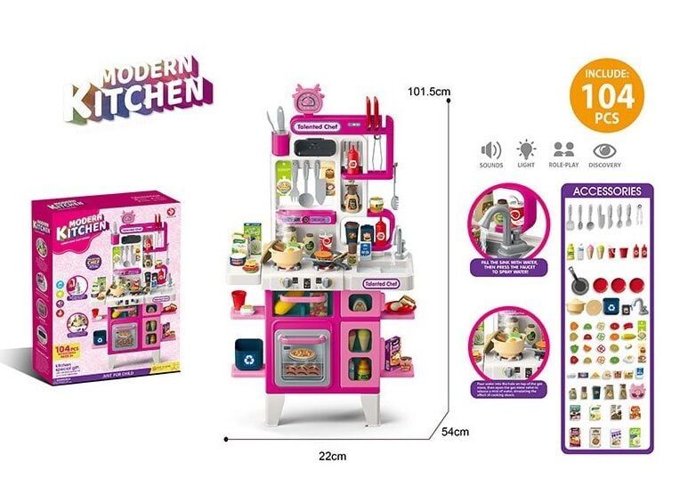 Кухня дитяча 101см ,69 аксессуара, нові,пар,світ,звук, Кухня детская