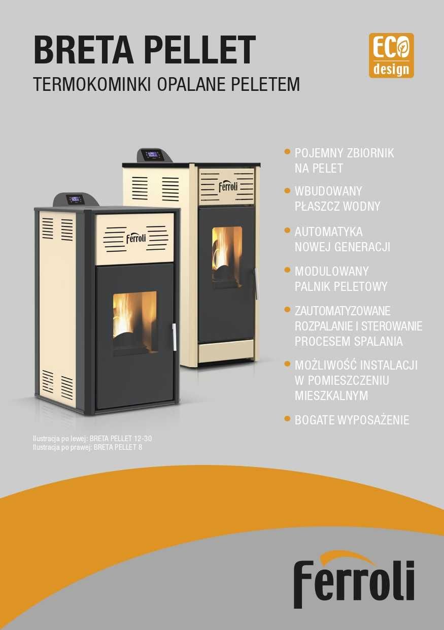 Piec na pellet Ferroli Breta 8 kW stalowy z płaszczem wodnym