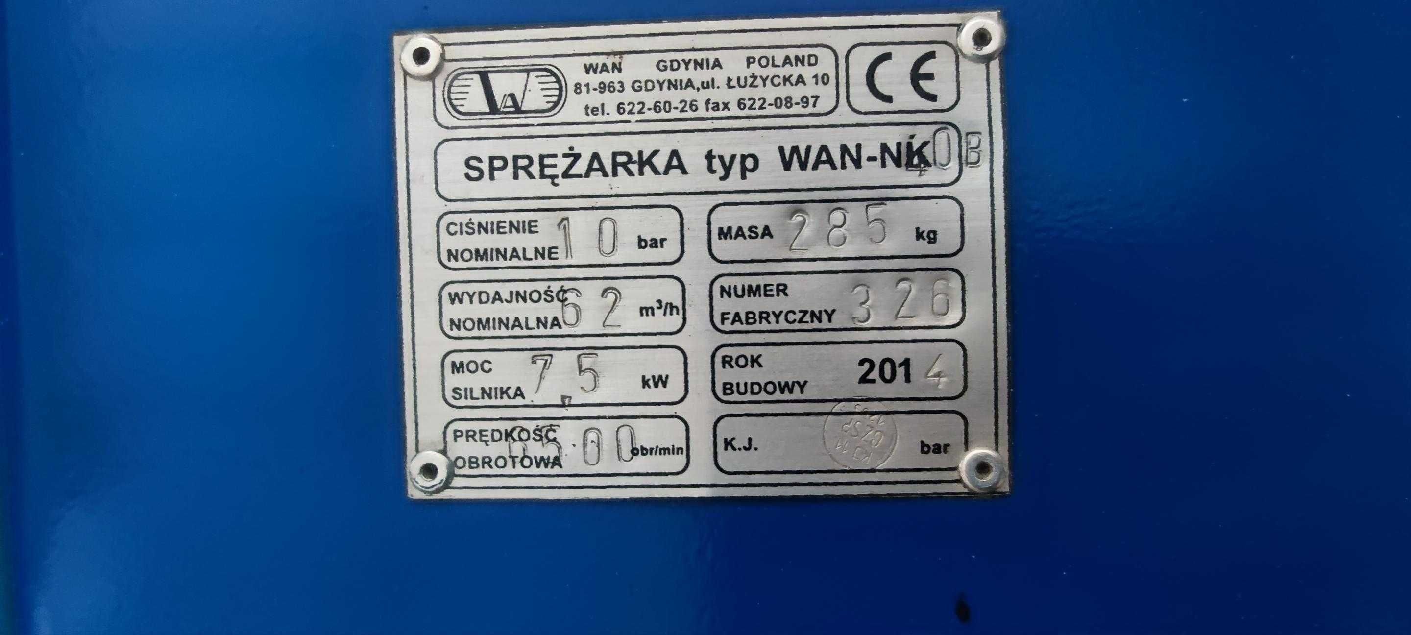 Kompresor śrubowy WAN-NK 7,5 kW 400l 1030 l/min z osuszaczem.
