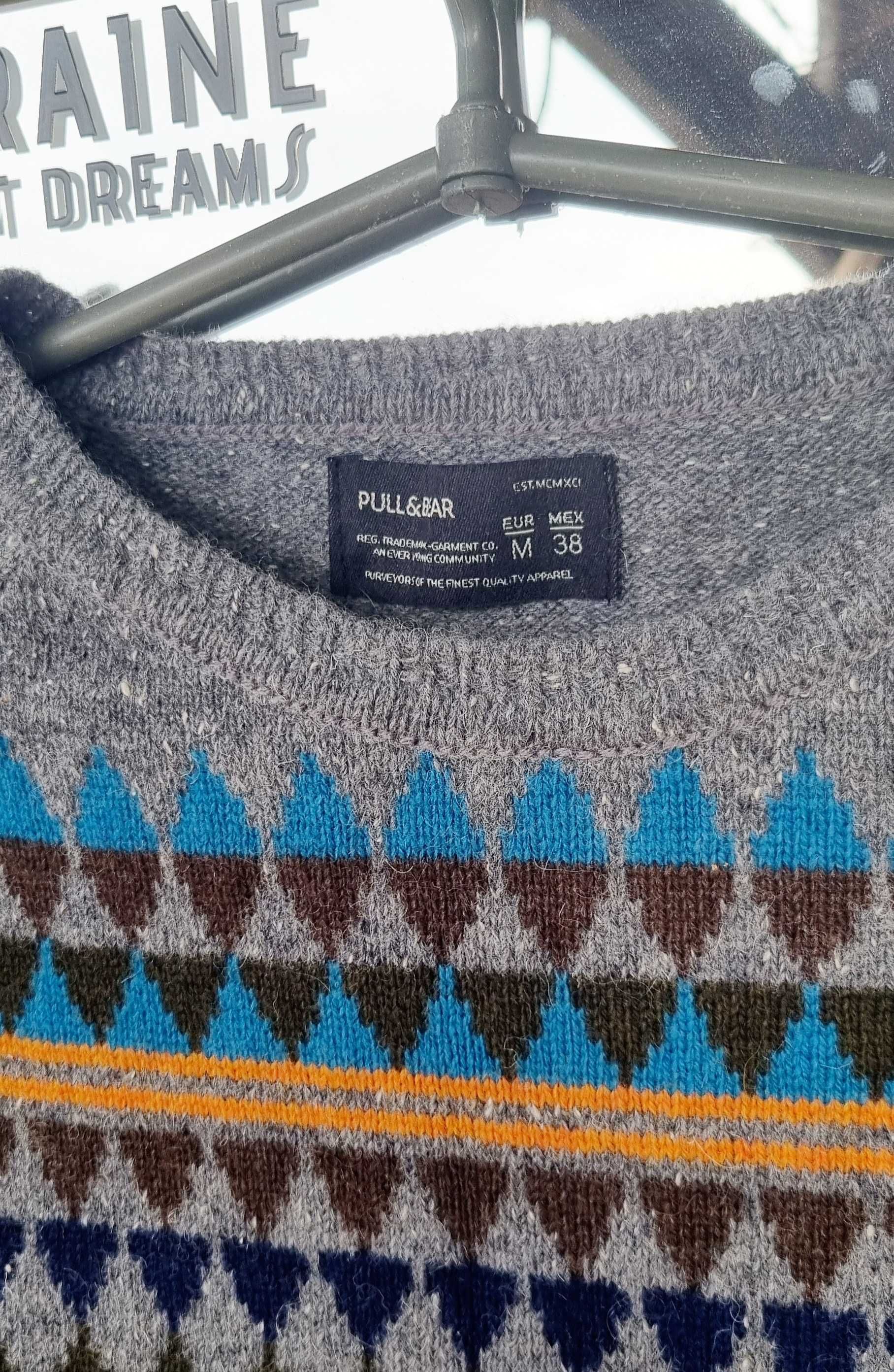 Свитер мужской шерстяной джемпер pull&bear в принт