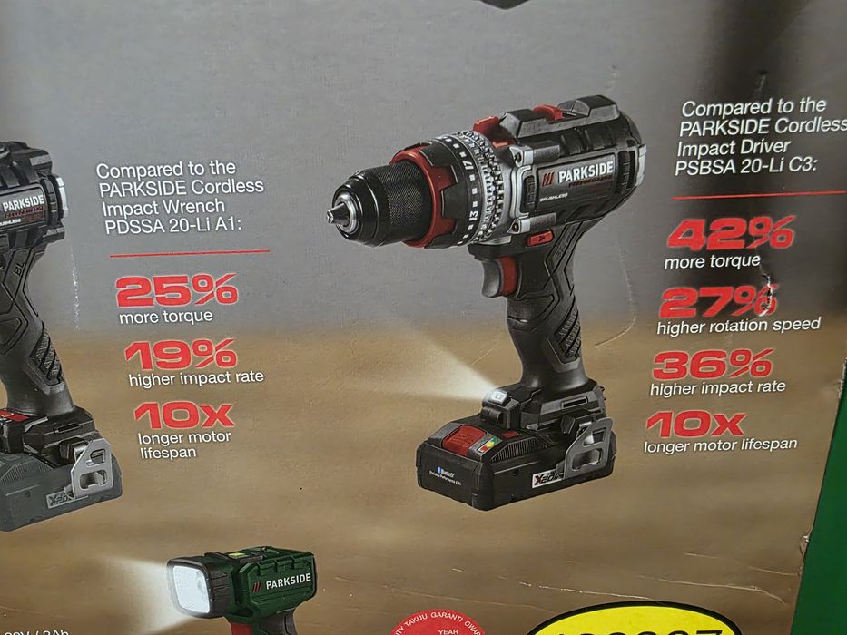 PARKSIDE PERFORMANCE 20V zestaw narzędzi 7w1 Brushless 2x4Ah + ładowar