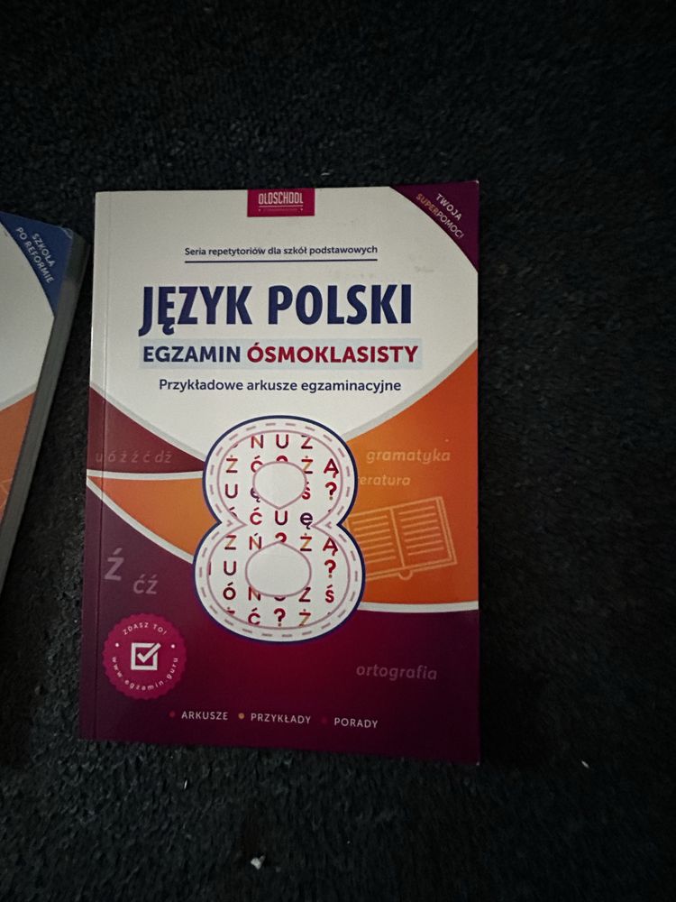 książki -przygotowanie do egzaminu ósmoklasisty
