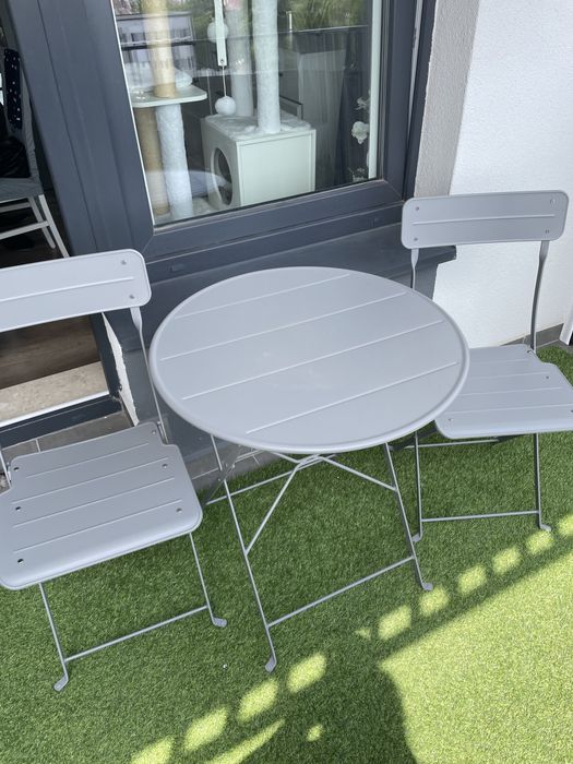 zestaw metalowy taras 3  krzesła i stolik sundso ikea szary metalowy