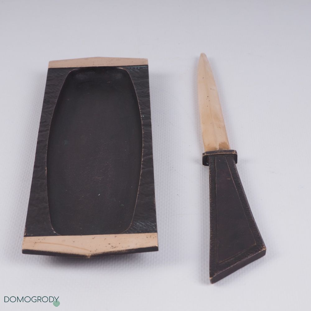 Art deco, zestaw biurkowy, nożyk do lisów  przybornik brąz, lata 30-te