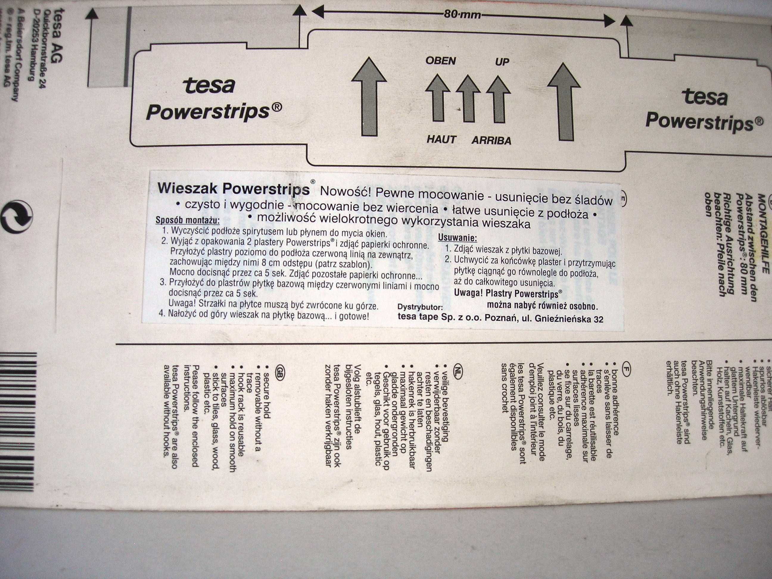 Wieszak listwa 3 haczyki Tessa Powerstrips nowy