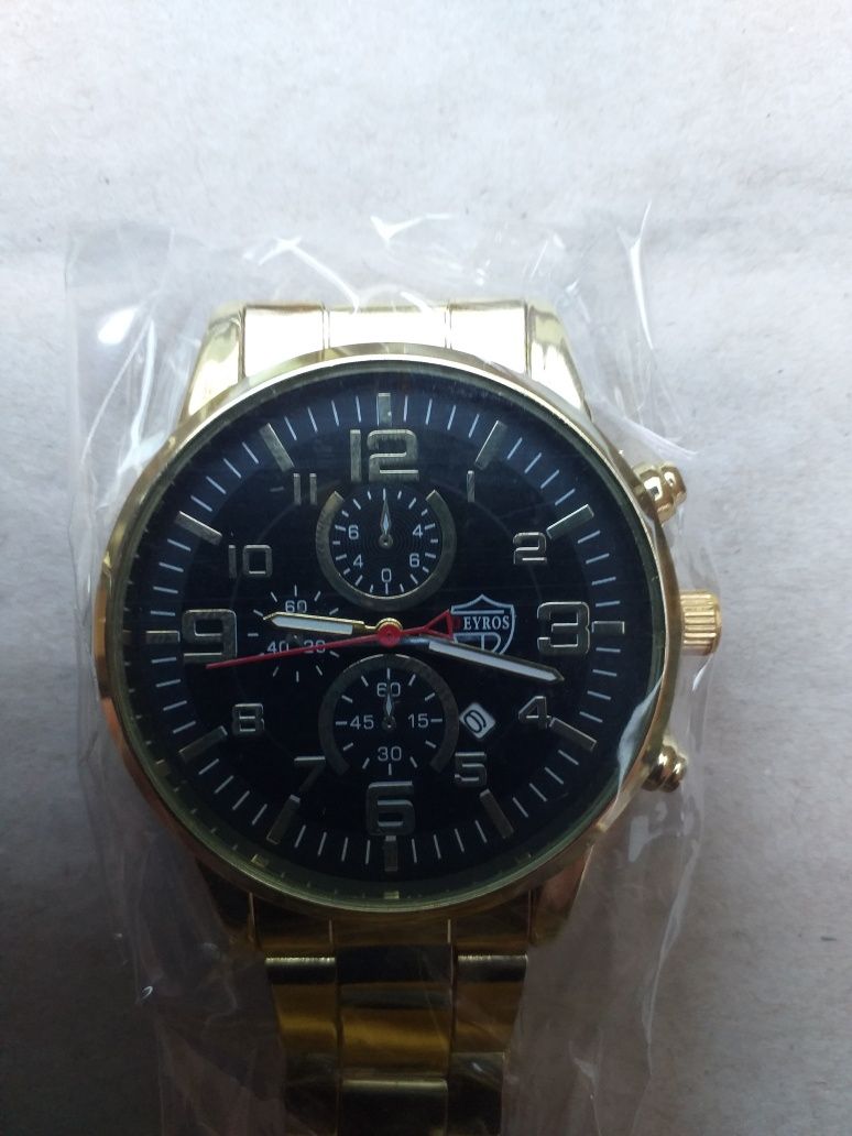 Nowy klasyczny zegarek damsko męski, czarno złoty
