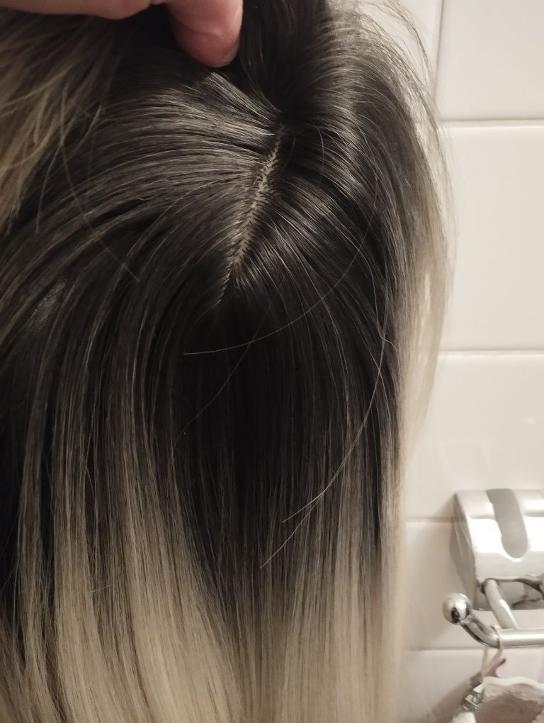 Tupet topper 3D Blond Czarny odrost Mikroskóra