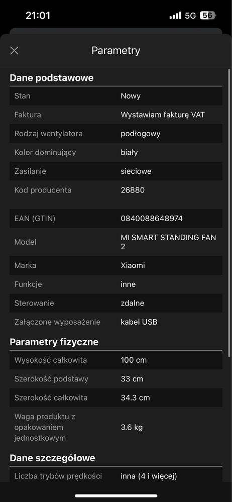 Wentylator Xiaomi smart standing lite 2