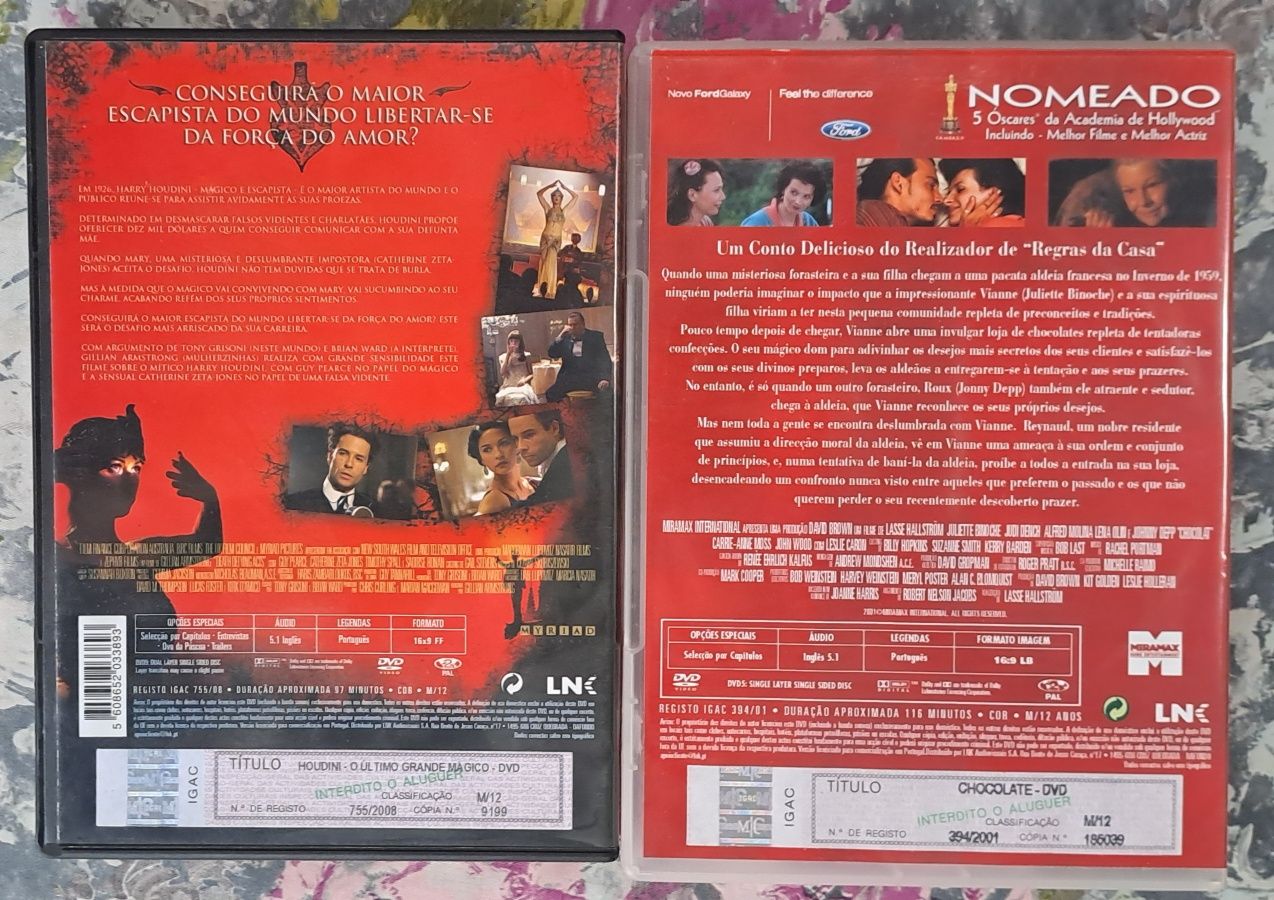 2DVDs Houdini o ultimo grande Mágico e Chocolate