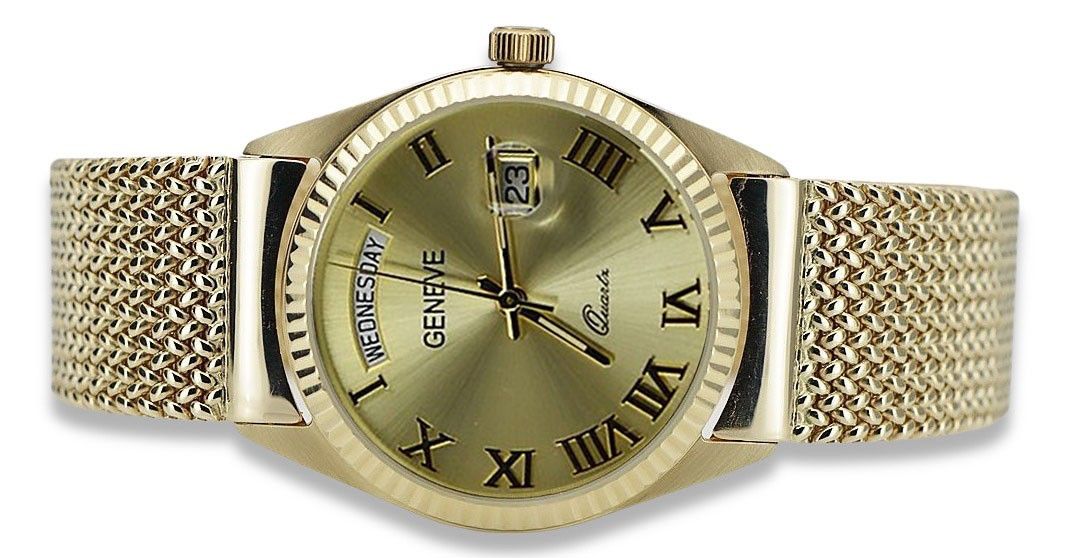 Złoty zegarek z bransoletą męską 14k 585 Geneve mw013ydg&mbw014-f W