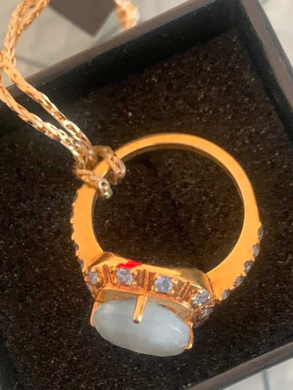 Anel Elite prata e ouro aquamarina com zirconias