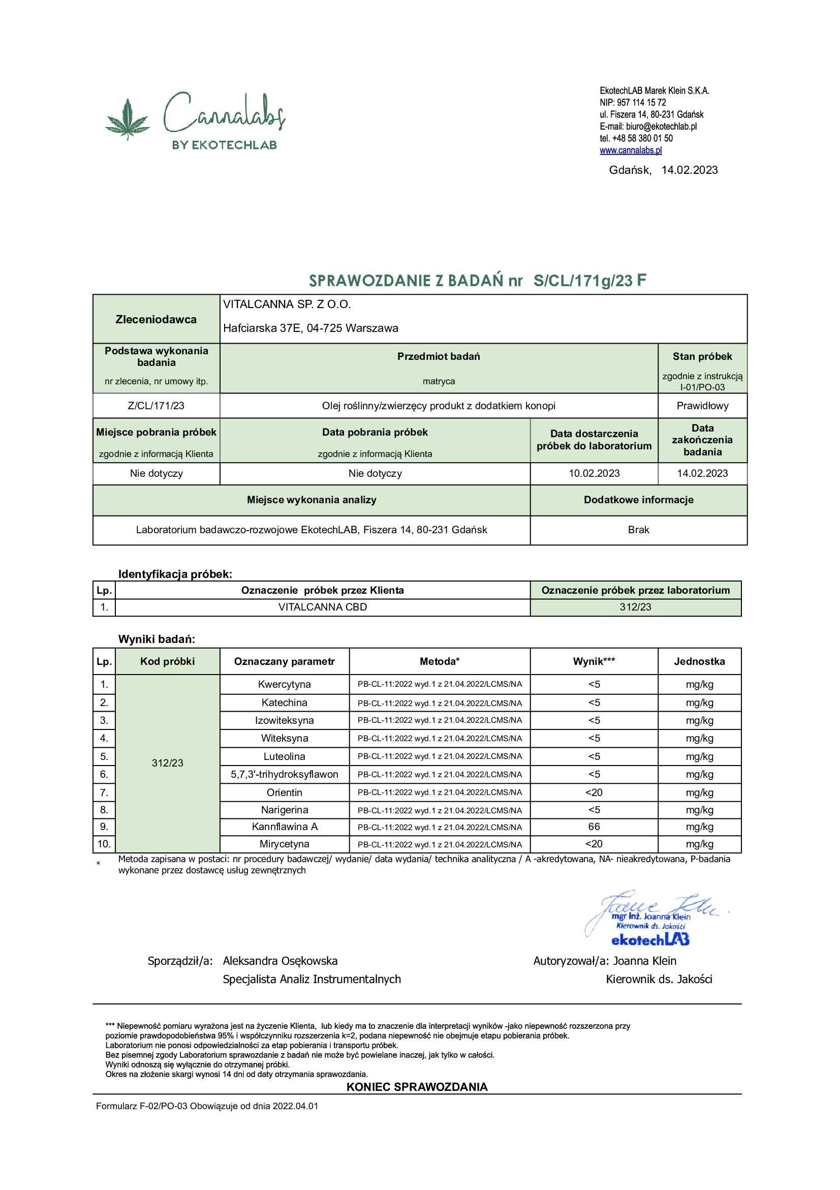 Olejek CBD 30% FULL Spectrum - RAW - Vitalcanna - badania kompleksowe